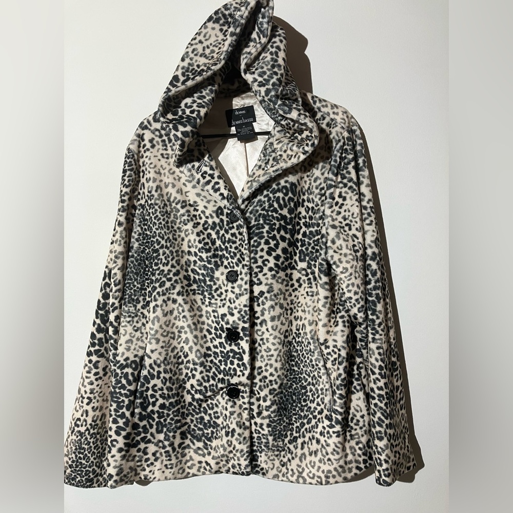 Dennis by Dennis Basso Hooded Leopard Print Faux Fur Jacket-XL